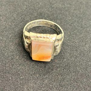 Vintage Uncas Sterling Silver Ring Agate Stone 9